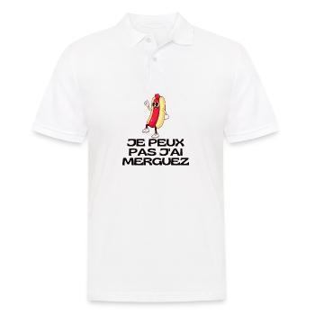"T-shirt "Je peux pas j'ai merguez" - Polo Homme - blanc - Devant - Kai (181cm)
