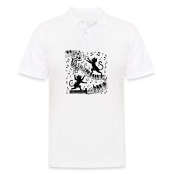 Motif chats noirs jouant avec note de musique - Polo Homme - blanc - Devant - Kai (181cm)