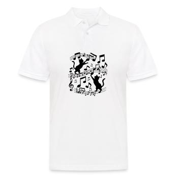 Motif chats noirs jouant avec note de musique - Polo Homme - blanc - Devant - Kai (181cm)