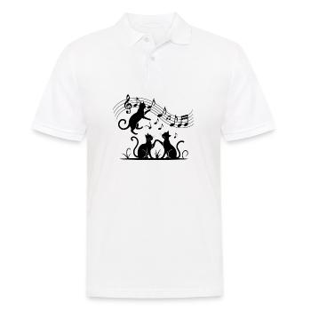 Black cats pattern playing with musical note - Men's Polo Shirt - white - Front - Kai (181cm)
