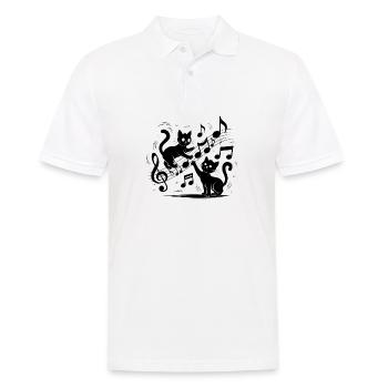 Black cats pattern playing with musical note - Men's Polo Shirt - white - Front - Kai (181cm)