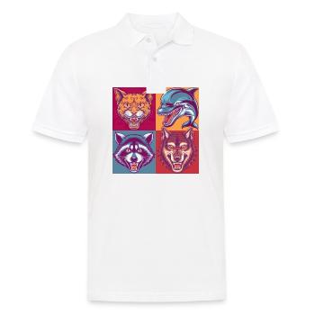 Pop-art Tiere Cat Delphin Wolf Waschbär Halloween - Männer Poloshirt - Weiß - Vorne - Kai (181cm)