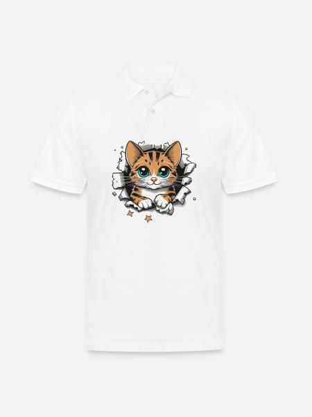 Chat mignon déchiré - Polo Homme - blanc