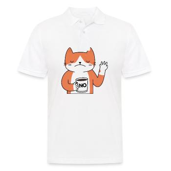 Katze No, Nein | Mürrische Comic Katze Kaffebecher - Männer Poloshirt - Weiß - Vorne - Kai (181cm)