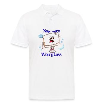 Sieste plus, soucie moins, moins - Ambiance de dessin animé rétro - Polo Homme - blanc - Devant - Kai (181cm)