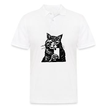 Katze Katzengesicht Selfie Smartphone - Männer Poloshirt - Weiß - Vorne - Kai (181cm)