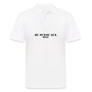 Halle Koordinaten - Männer Poloshirt - Weiß - Vorne - Kai (181cm)