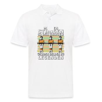TISCHFUSSBALL MIT DEN STANGEN IN DEN HÄNDEN - Männer Poloshirt - Weiß - Vorne - Kai (181cm)