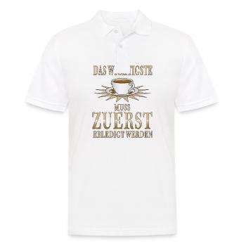 KAFFEE DAS WICHTIGSTE ZUERST - Männer Poloshirt - Weiß - Vorne - Kai (181cm)