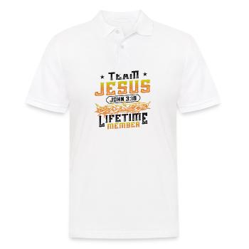 Team Jesus, John 3:16, Lifelong Member - Men's Polo Shirt - white - Front - Kai (181cm)