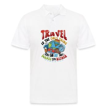 Les voyages vous enrichissent - Travel Enthusiast - Polo Homme - blanc - Devant - Kai (181cm)