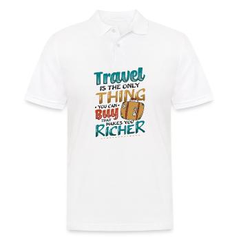 Les voyages vous enrichissent - Travel Enthusiast - Polo Homme - blanc - Devant - Kai (181cm)