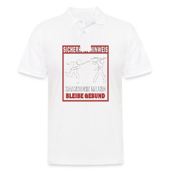 SICHERHEITSHINWEIS HALTE DEN MUND BLEIBE GESUN - Männer Poloshirt - Weiß - Vorne - Kai (181cm)
