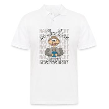 MENSCH COMIC HATTE NACHTSCHICHT - Männer Poloshirt - Weiß - Vorne - Kai (181cm)