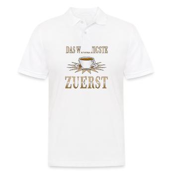 KAFFEE DAS WICHTIGSTE ZUERST - Männer Poloshirt - Weiß - Vorne - Kai (181cm)