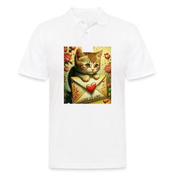 VALENTINSTAG KATZE BRIEF LIFE IS LOVE - Männer Poloshirt - Weiß - Vorne - Kai (181cm)