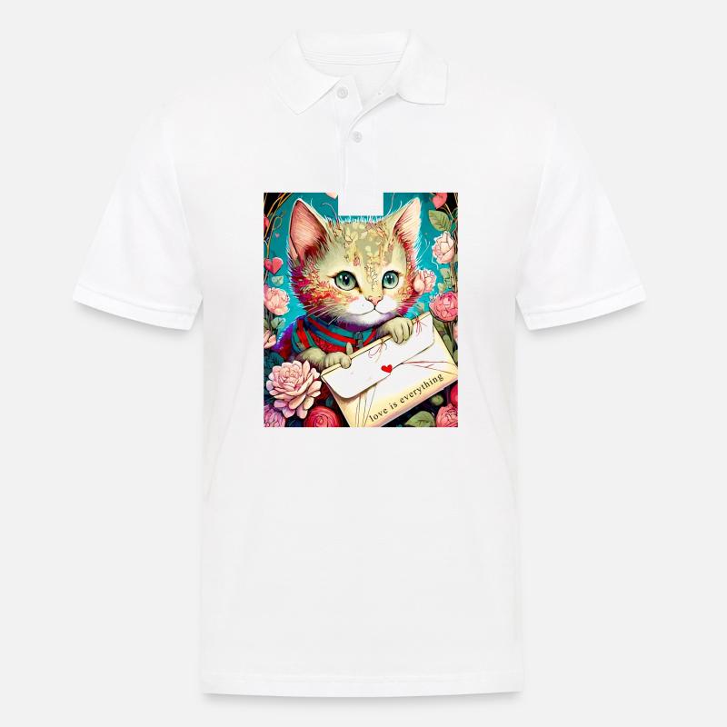 FLEURS DE LETTRE DE CHAT DE LA SAINT-VALENTIN - Polo Homme - blanc
