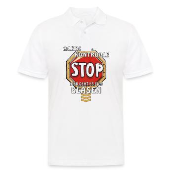 STOPSCHILD ALKOHOLKONTROLLE HIER GEHT BLASEN - Männer Poloshirt - Weiß - Vorne - Kai (181cm)