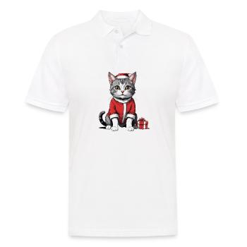 Chat de Noël Père Noël Chat Chat Chat Cadeau - Polo Homme - blanc - Devant - Kai (181cm)
