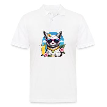 Cat Vacation Vacation Cat Vacation Hawaii Island Sea - Men's Polo Shirt - white - Front - Kai (181cm)