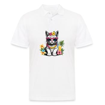 Cat Vacation Vacation Cat Vacation Hawaii Island Sea - Men's Polo Shirt - white - Front - Kai (181cm)