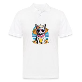 Cat Vacation Vacation Cat Vacation Hawaii Island Sea - Men's Polo Shirt - white - Front - Kai (181cm)