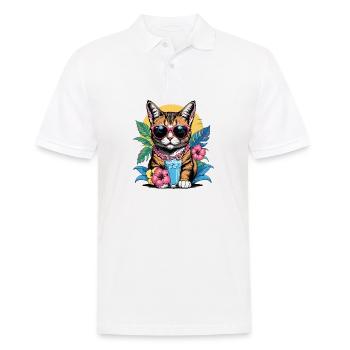 Cat Vacation Vacation Cat Vacation Hawaii Island Sea - Men's Polo Shirt - white - Front - Kai (181cm)
