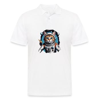 Katze Astronaut Weltall Katzenliebe Geschenk - Männer Poloshirt - Weiß - Vorne - Kai (181cm)