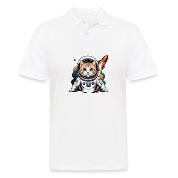Katze Astronaut Weltall Katzenliebe Geschenk - Männer Poloshirt - Weiß - Vorne - Kai (181cm)