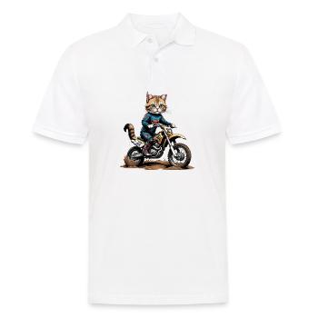 Cat Motocross Bike Geschenk Supermoto Motorrad - Männer Poloshirt - Weiß - Vorne - Kai (181cm)