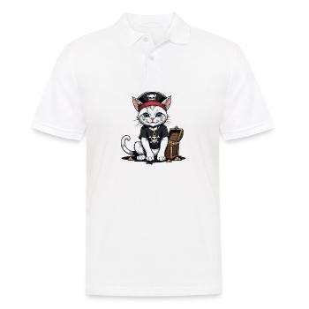 Pirate Cat Funny Kids Shirt Gift Pirate - Men's Polo Shirt - white - Front - Kai (181cm)