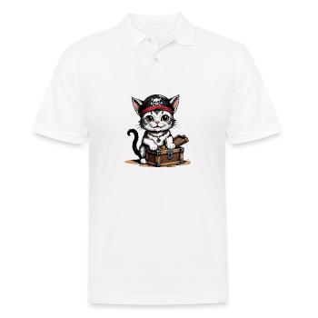 Pirate Cat Funny Kids Shirt Gift Pirate - Men's Polo Shirt - white - Front - Kai (181cm)