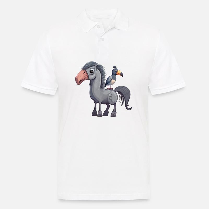Niedliches Pferd mit Vogel - Männer Poloshirt - Weiß