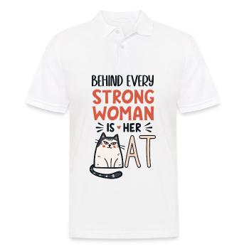 Derrière chaque femme forte se trouve son chat - Polo Homme - blanc - Devant - Kai (181cm)