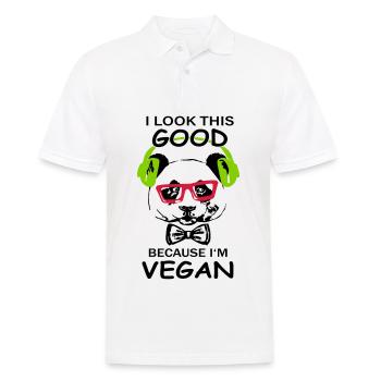 Hipster - Panda i look this good because i'm vegan - Männer Poloshirt - Weiß - Vorne - Kai (181cm)