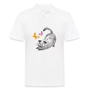 Katzenspiel mit Schmetterlingen - Männer Poloshirt - Weiß - Vorne - Kai (181cm)
