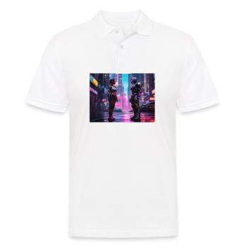 Neon Cyberpunk Begegnung - Männer Poloshirt - Weiß - Vorne - Kai (181cm)