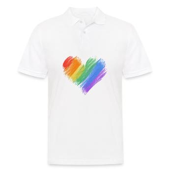 Regenbogenherz Pinselstrich - Männer Poloshirt - Weiß - Vorne - Kai (181cm)