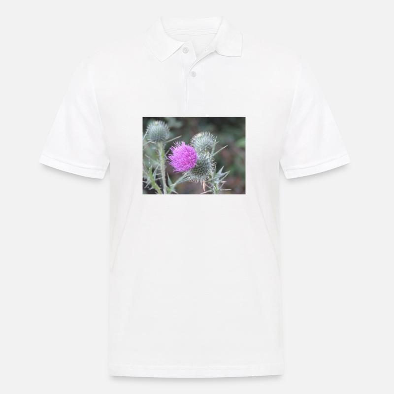 Violetten Distelblüten-Muster - Männer Poloshirt - Weiß