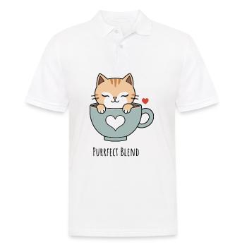 Katzenliebe in der Teetasse - Männer Poloshirt - Weiß - Vorne - Kai (181cm)