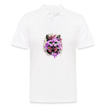 Neonkatze mit Fliege - Männer Poloshirt - Weiß - Vorne - Kai (181cm)