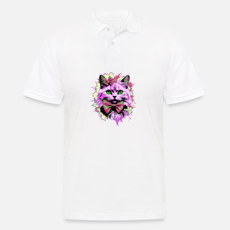 Neonkatze mit Fliege - Männer Poloshirt - Weiß