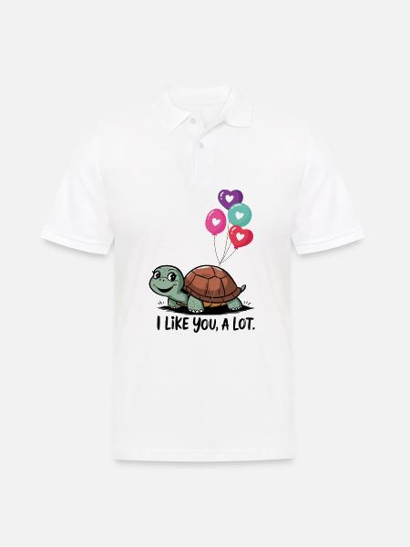 Turtle with Heart Balloons - Men's Polo Shirt - white