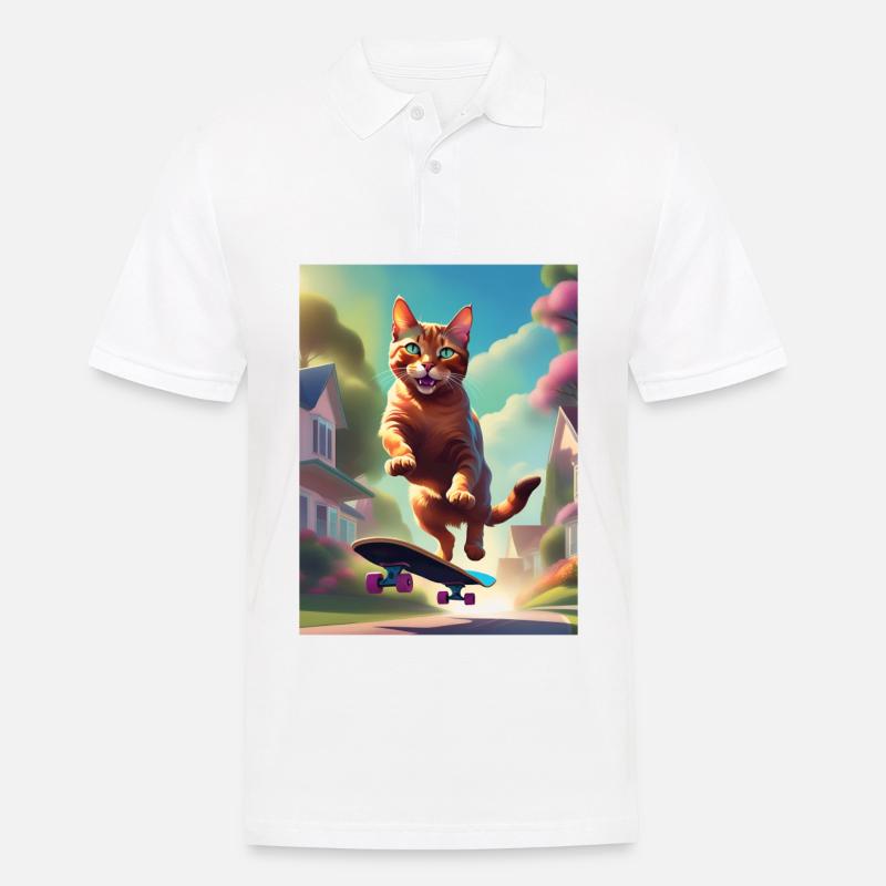 Katze Skateboaring - Männer Poloshirt - Weiß