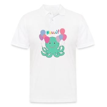 Krake Mit Luftballons sagt Hallo - Meer Spaß - Männer Poloshirt - Weiß - Vorne - Kai (181cm)