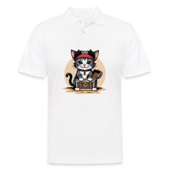 Pirate Cat Funny Kids Shirt Gift Pirate - Men's Polo Shirt - white - Front - Kai (181cm)
