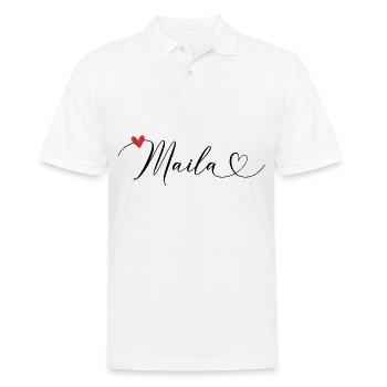 Maila Nom Prénom Calligraphie Coeur - Polo Homme - blanc - Devant - Kai (181cm)