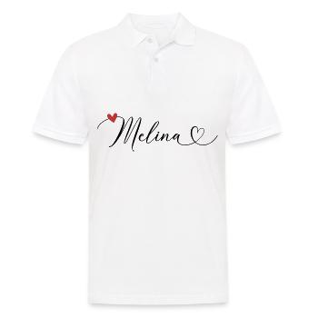 Melina Nom Prénom Calligraphie coeur - Polo Homme - blanc - Devant - Kai (181cm)