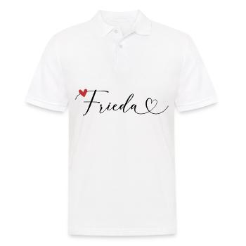 Frieda Nom Prénom Calligraphie coeur - Polo Homme - blanc - Devant - Kai (181cm)