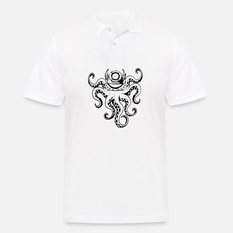 Krake mit Taucherhelm - Männer Poloshirt - Weiß